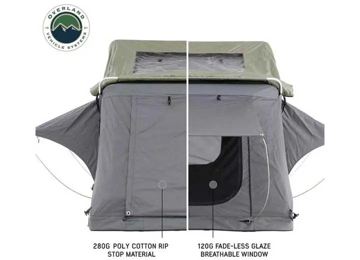 N3S Nomadic 3 Standard Roof Top Tent - Gray Body with Green Rainfly for Adventurous Camping