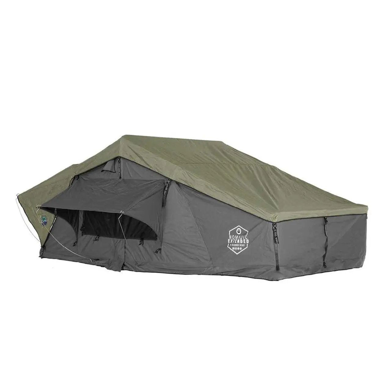 NOMADIC 3 Extended Adventure Roof Top Tent - White Base with Dark Grey Rain Fly and Black Accessories
