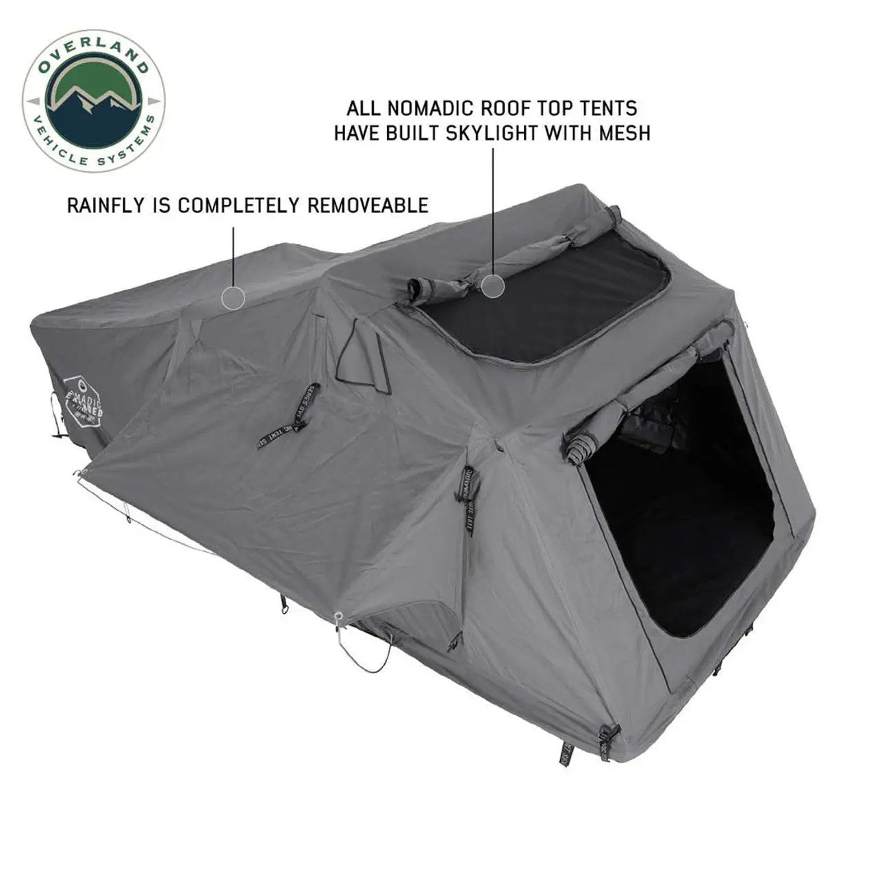 NOMADIC 3 Extended Adventure Roof Top Tent - White Base with Dark Grey Rain Fly and Black Accessories