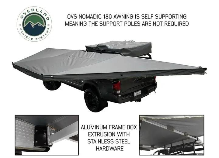 Overland Vehicle Systems / Up Down Air - NOMADIC AWNING 180 - STYLISH DARK GRAY CANOPY WITH BLACK PROTECTIVE COVER & MOUNTING BRACKETS