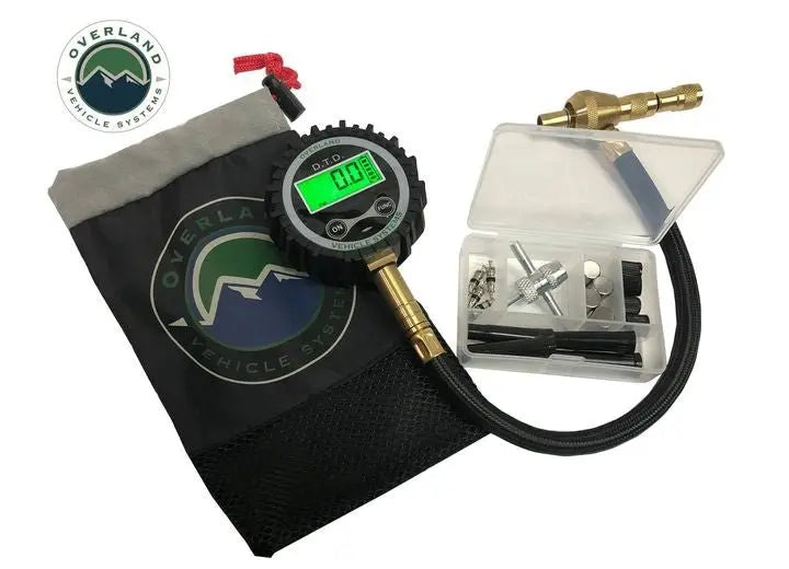 Overland Vehicle Systems Digital Tire Deflator with Valve Kit & Storage Bag