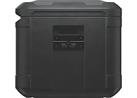 The Pelican Cargo Case - Small Trunk is an 80L, black storage solution from Pelican. It boasts a rectangular shape with reinforced corners and edges. Designed for travel and heavy-duty use, it features a secure latch at the center of the front side and a top handle, all within a weather-resistant construction that ensures durable protection for your belongings.