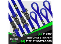 4-Pack Heavy-Duty 1"x15' Ratchet Tie-Down Straps - Blue