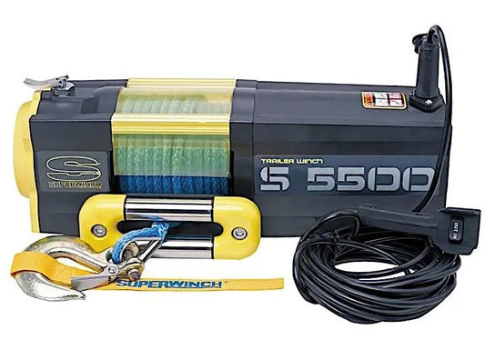 S5500 12V DC Synthetic Winch with 5,500 Lbs Capacity & 60 Ft Rope - Perfect for Off-Road Recovery