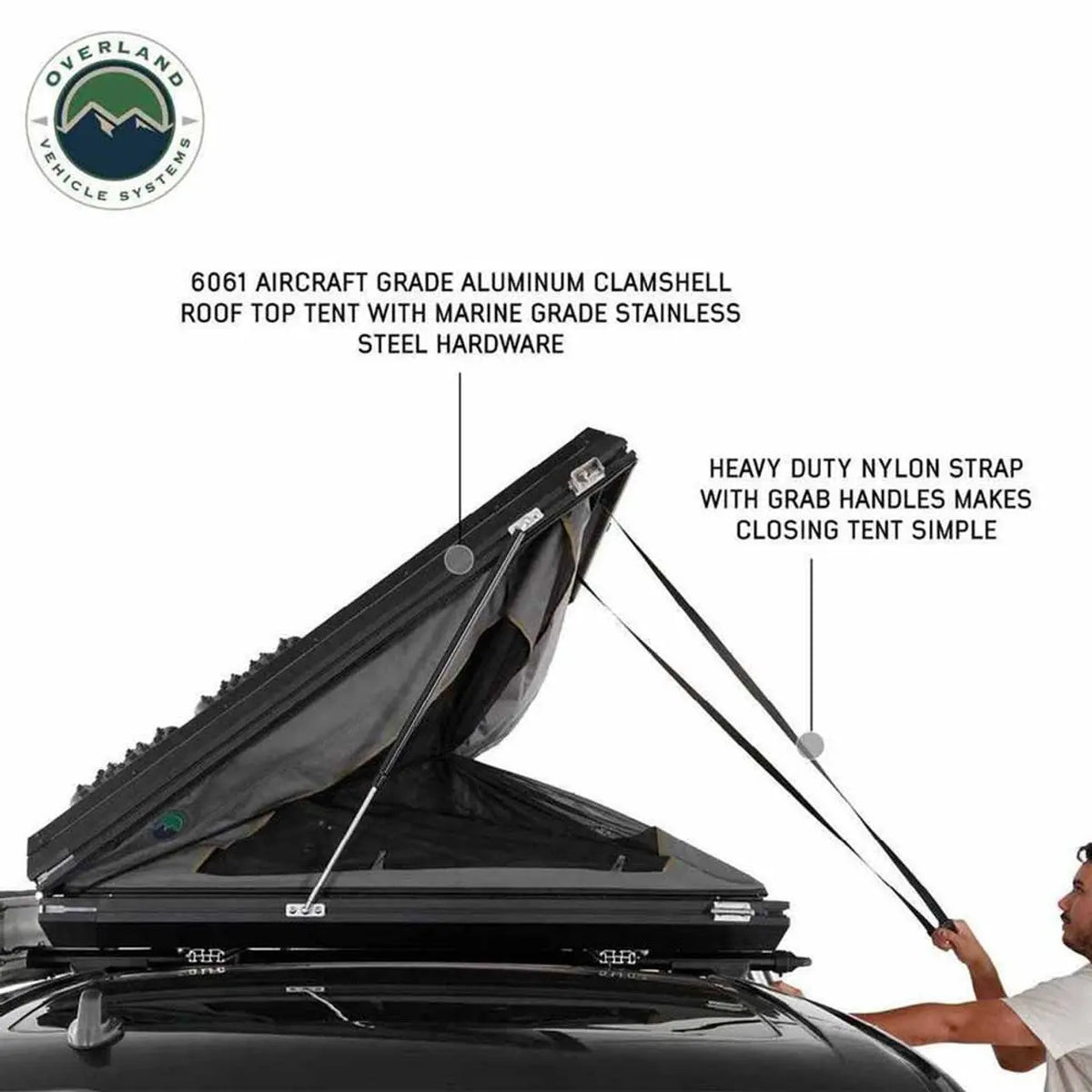 SIDEWINDER ROOF TOP TENT - BLACK ALUMINUM SHELL & BODY, SPACIOUS FOR 3+ CAMPERS