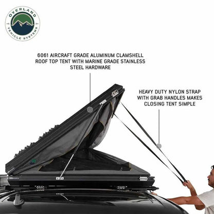 SIDEWINDER ROOF TOP TENT - BLACK ALUMINUM SHELL & BODY, SPACIOUS FOR 3+ CAMPERS