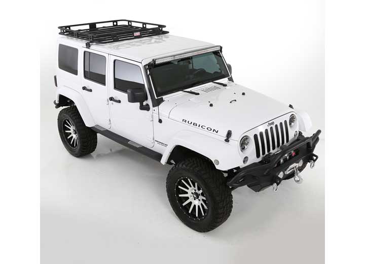 07-18 WRANGLER JK 4DR DEFENDER RACK WELDED ONE-PIECE ROOF RACK; BLACK POWDER COAT