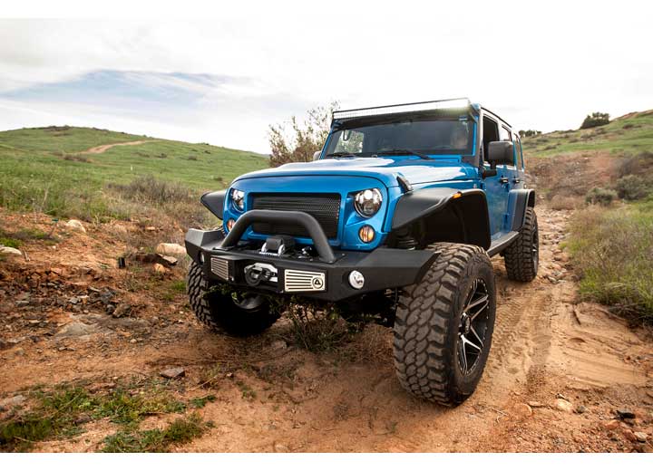 07-18 WRANGLER JK 2/4 DR XRC ATLAS FRONT BUMPER W/GRILLE GUARD & FOG LIGHT HOLES; BLACK