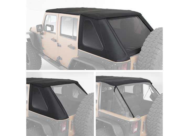 07-18 WRANGLER JK 4DR BOWLESS COMBO TOP W/TINTED WINDOWS W/NO UPPER DOORS; PROT3K BLACK