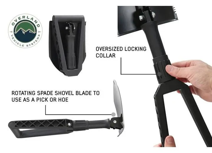 Overland Vehicle Systems / Up Down Air - Versatile Military - Grade Utility Shovel with Nylon Carrying Case