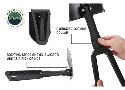 Overland Vehicle Systems / Up Down Air - Versatile Military - Grade Utility Shovel with Nylon Carrying Case