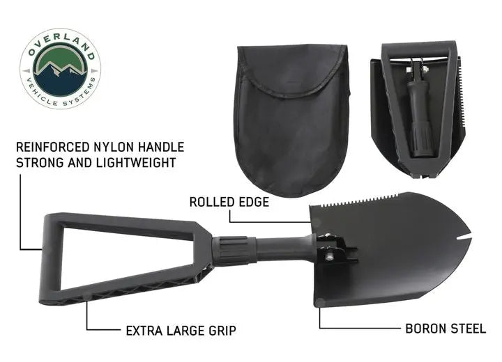 Overland Vehicle Systems / Up Down Air - Versatile Military - Grade Utility Shovel with Nylon Carrying Case