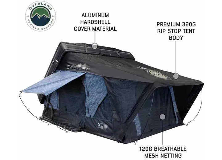 XD EVEREST 2 - CANTILEVER ALUMINUM ROOFTOP TENT FOR 2, GREY & BLACK DESIGN