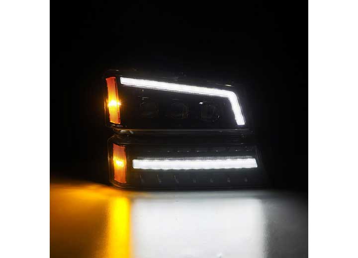 AlphaRex NOVA Series LED Headlights with Sequential Turn Signals for 2003-2006 Chevy Silverado 1500/2500/3500 - Alpha-Black Design