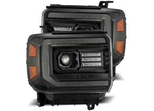 AlphaRex USA - AlphaRex LUXX - Series LED Projector Headlights for 14 - 18 GMC Sierra - Alpha - Black with Sequential Turn Signals & DRL