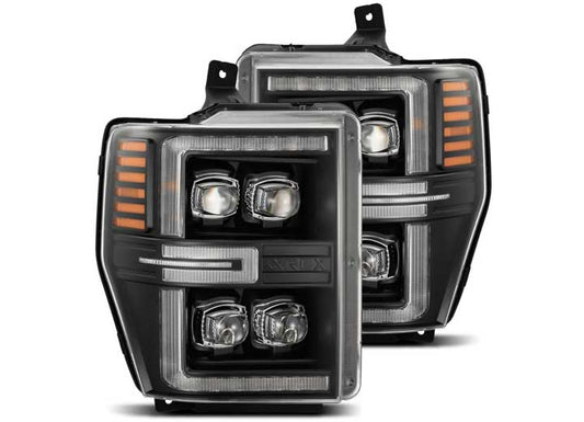 AlphaRex NOVA-Series Black LED Projector Headlights with Sequential Turn Signals & DRL for 08-10 Ford Super Duty