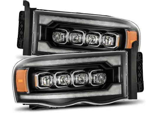 AlphaRex NOVA-Series LED Projector Headlights for 02-05 Dodge Ram - Black Housing with Sequential Turn Signals & DRL