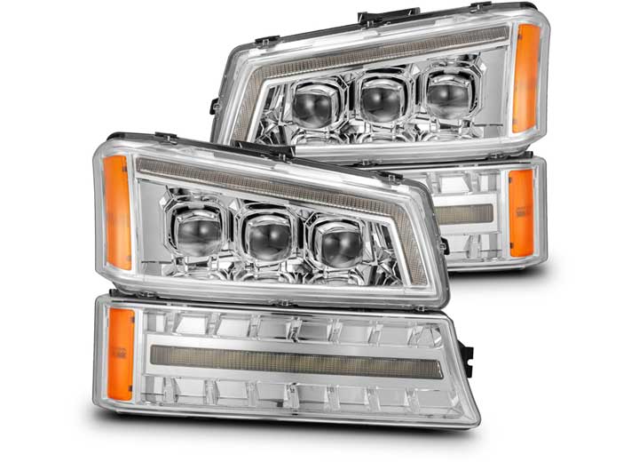 AlphaRex USA 03-06 Chevrolet Silverado / 02-06 Avalanche (No Cladding) NOVA-Series LED Projector Headlights Chrome - Sequential Turn Signals & DRL