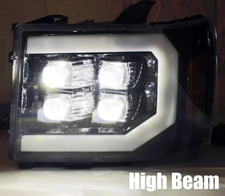 AlphaRex USA 07-13 GMC Sierra NOVA-Series Jet Black LED Projector Headlights with Sequential Turn Signals & DRL