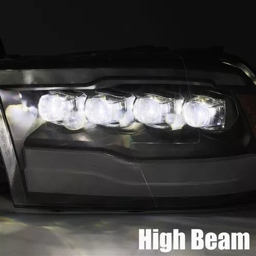 AlphaRex USA 09-18 Ram Truck NOVA-Series LED Projector Headlights Alpha-Black - Sequential Turn Signals & DRL