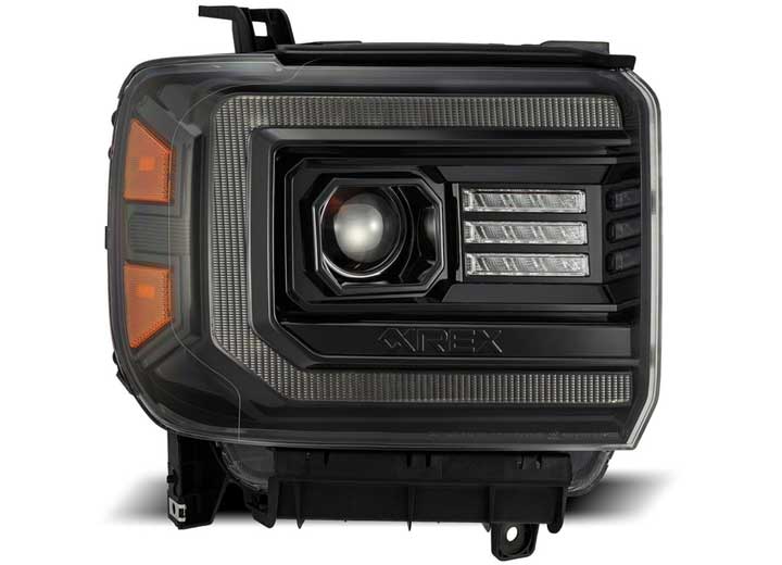 AlphaRex LUXX-Series LED Projector Headlights for 14-18 GMC Sierra - Alpha-Black with Sequential Turn Signals & DRL