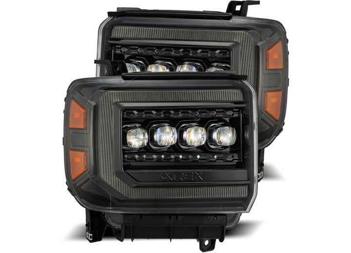 AlphaRex USA 14-18 GMC Sierra NOVA-Series LED Projector Headlights Alpha-Black - Sequential Turn Signals & DRL