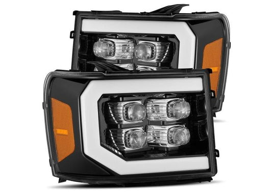 AlphaRex USA 07-13 GMC Sierra NOVA-Series LED Projector Headlights Jet Black - Sequential Turn Signals & DRL