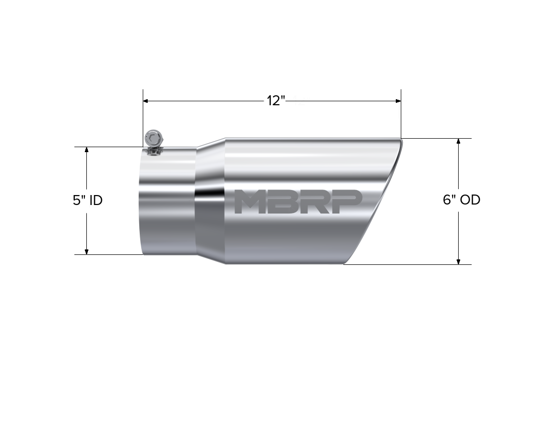 MBRP T5075 Tip. 6in. O.D. Angled Rolled End 5in. inlet 12in. length - view 2