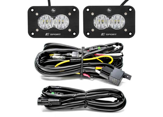 Baja Designs S2 Sport Black Flush Mount LED Auxiliary Light Pod Reverse Kit (Clear - Wide Cornering)