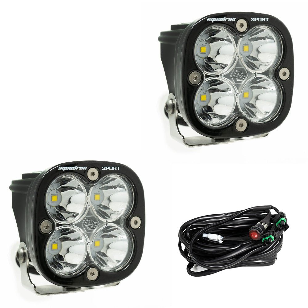 Baja Designs - Baja Designs Squadron Sport Black LED Auxiliary Light Pod Pair (Spot Pattern, Clear)