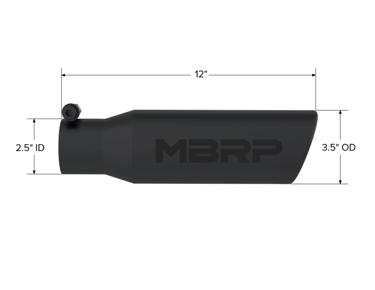 MBRP T5113BLK Tip. 3in. O.D. Angled Rolled End 2in. inlet 12in - view 2