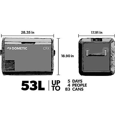 DOMETIC Outdoors CFX355IM AC/DC Powered Cooler for USA - 53L Capacity, Fits 83 Cans, 120V UL Plug, Built-in Ice Maker, Portable Freezer and Fridge