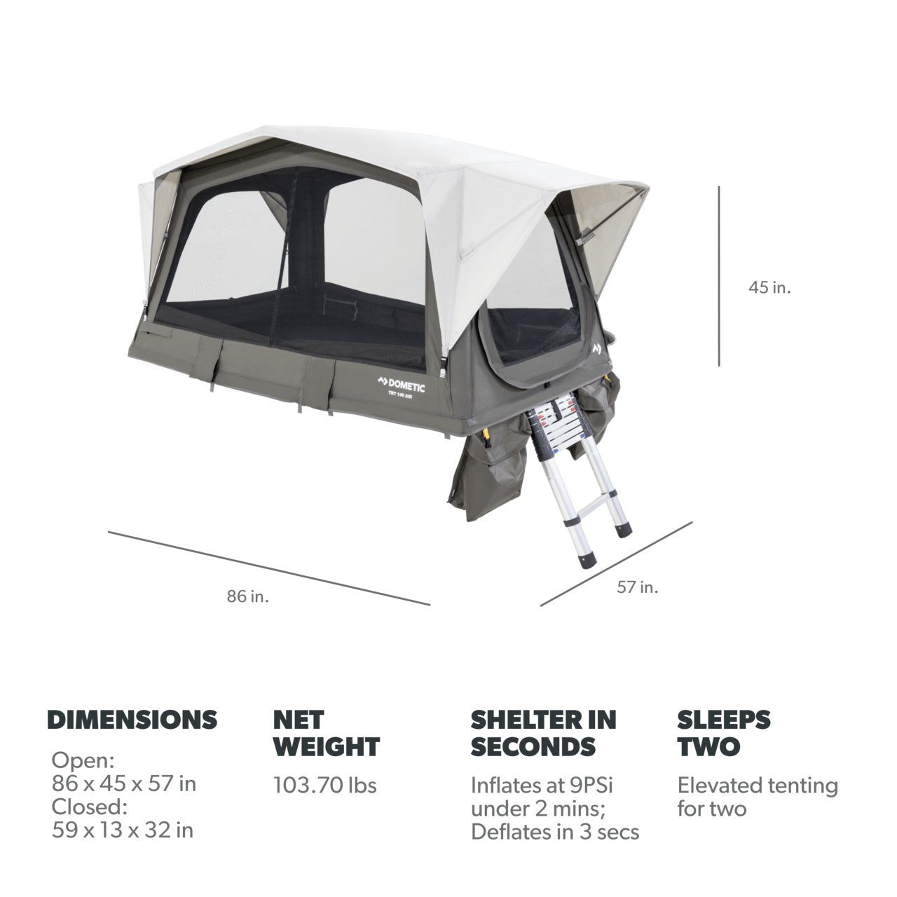 Dometic TRT 140 Air Inflatable Rooftop Tent - Quick Setup, Superior Comfort for Your Outdoor Adventures