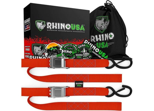 Rhino USA - Durable 1.5IN x 8FT Red Cambuckle Tie - Down Straps - 2 - Pack for Secure Cargo Transport