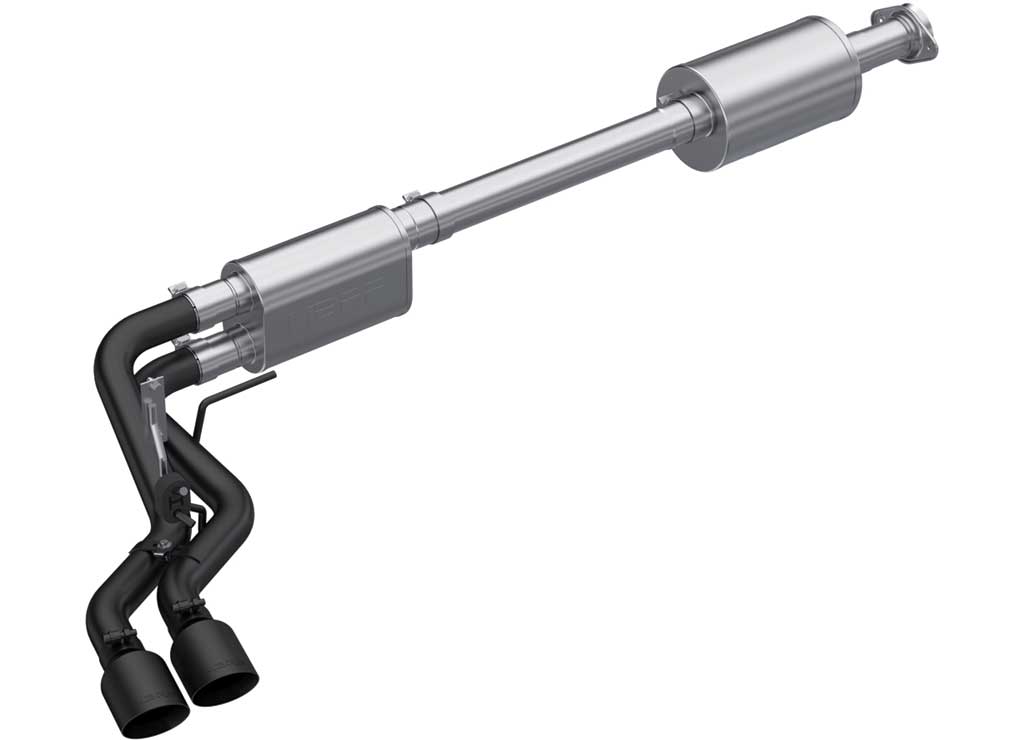 Enhanced Performance 21-C F150 3-Inch Dual Pre-Axle Cat-Back Exhaust System in Sleek Black Finish