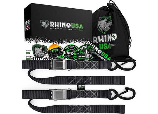 Rhino USA - Heavy - Duty 1.5 - Inch x 8 - Foot Cambuckle Motorcycle Tie - Down Straps (Set of 2) - Bright Orange