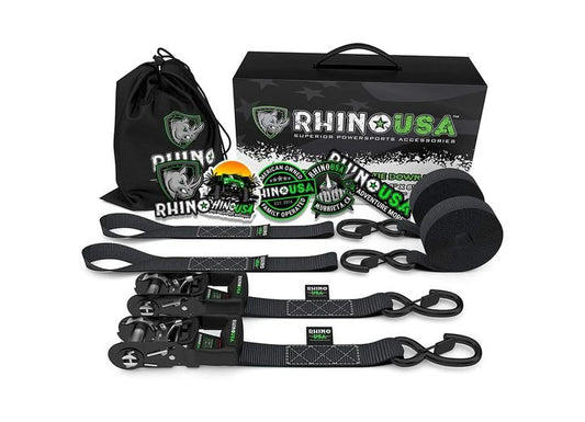 Rhino USA - Heavy - Duty 1.6IN x 8FT Ratchet Tie - Down Set (2 - Pack) for Secure Load Transport