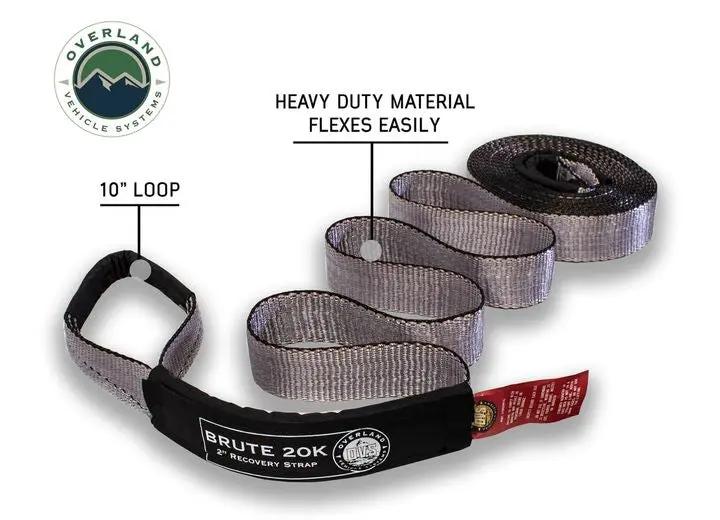 Overland Vehicle Systems / Up Down Air - Heavy - Duty 20,000 LB Tow Strap - 2" x 30' with Storage Bag and Reinforced Ends