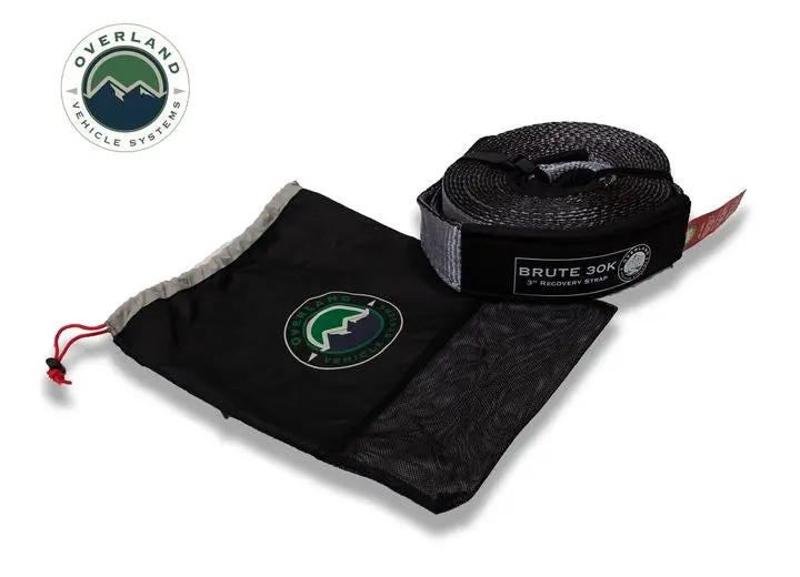 Overland Vehicle Systems / Up Down Air - Heavy - Duty 30,000 LB Towing Strap - 3" x 30' Gray with Black Ends & Storage Bag