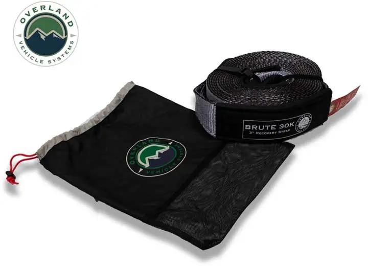 Overland Vehicle Systems / Up Down Air - Heavy - Duty 30,000 LB Towing Strap - 3" x 30' Gray with Black Ends & Storage Bag