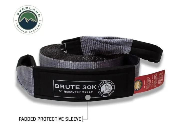 Overland Vehicle Systems / Up Down Air - Heavy - Duty 30,000 LB Towing Strap - 3" x 30' Gray with Black Ends & Storage Bag