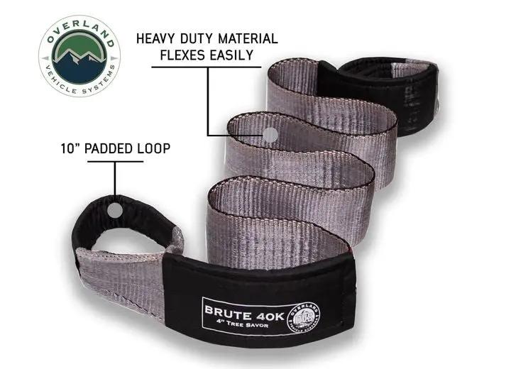 Overland Vehicle Systems / Up Down Air - Heavy - Duty 40,000 LB Towing Strap - 4" x 8' Gray with Black Ends & Storage Bag
