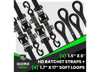 Rhino USA - Heavy - Duty 8FT Ratchet Tie - Down Straps Set - 4 Pack for Secure Transport