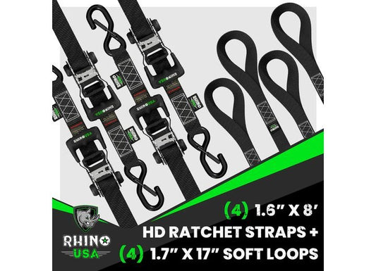 Heavy-Duty 8FT Ratchet Tie-Down Straps Set - 4 Pack for Secure Transport