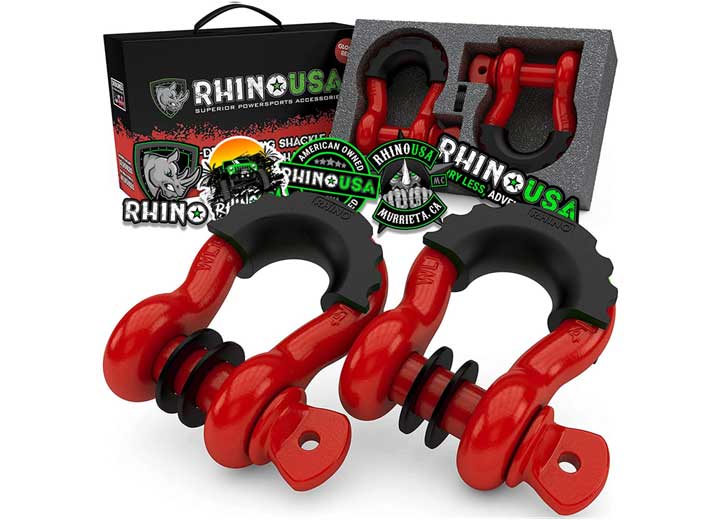 Rhino USA - Heavy - Duty Red D - Ring Shackle Set (2 - Pack) - 3/4 Inch