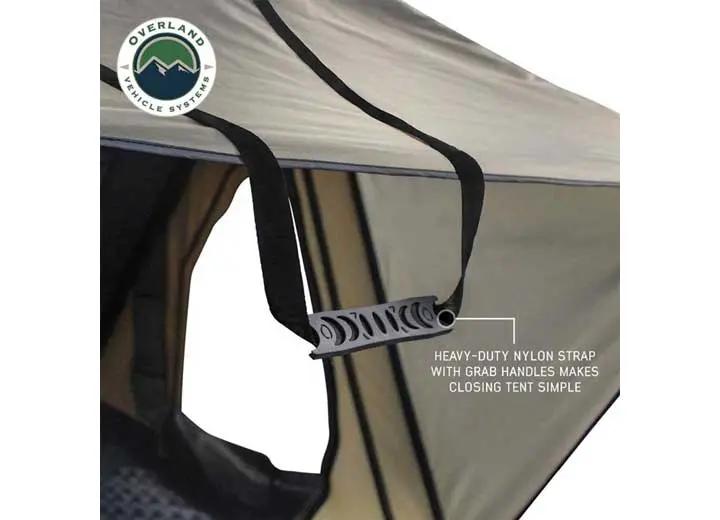 Overland Vehicle Systems / Up Down Air - LD TMON - TAN & GREEN 2 - PERSON CLAMSHELL ALUMINUM ROOF TOP TENT