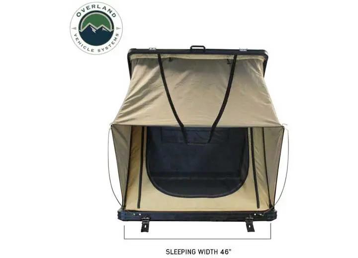 Overland Vehicle Systems / Up Down Air - LD TMON - TAN & GREEN 2 - PERSON CLAMSHELL ALUMINUM ROOF TOP TENT