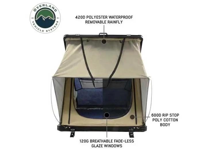 Overland Vehicle Systems / Up Down Air - LD TMON - TAN & GREEN 2 - PERSON CLAMSHELL ALUMINUM ROOF TOP TENT
