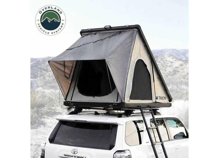 Overland Vehicle Systems / Up Down Air - LD TMON - TAN & GREEN 2 - PERSON CLAMSHELL ALUMINUM ROOF TOP TENT