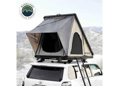 Overland Vehicle Systems / Up Down Air - LD TMON - TAN & GREEN 2 - PERSON CLAMSHELL ALUMINUM ROOF TOP TENT